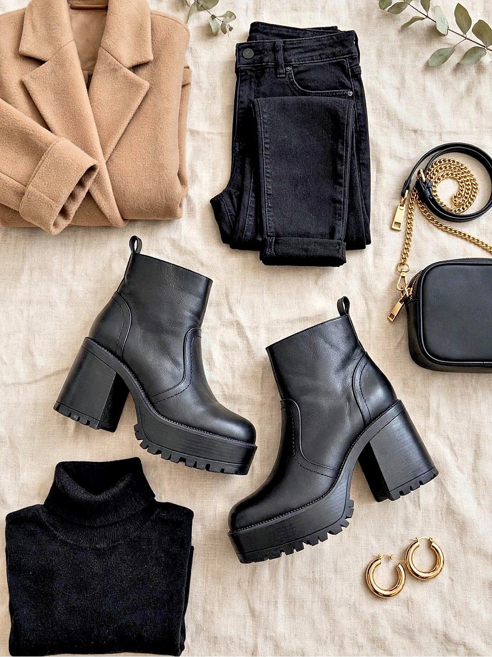 Black Platform Heeled Ankle Boots - Size 10